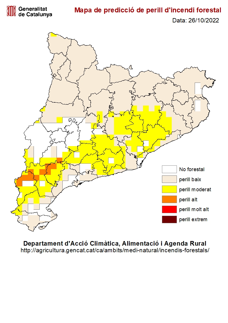Mapa de predicció de perill d'incendi forestal 26/10/2022