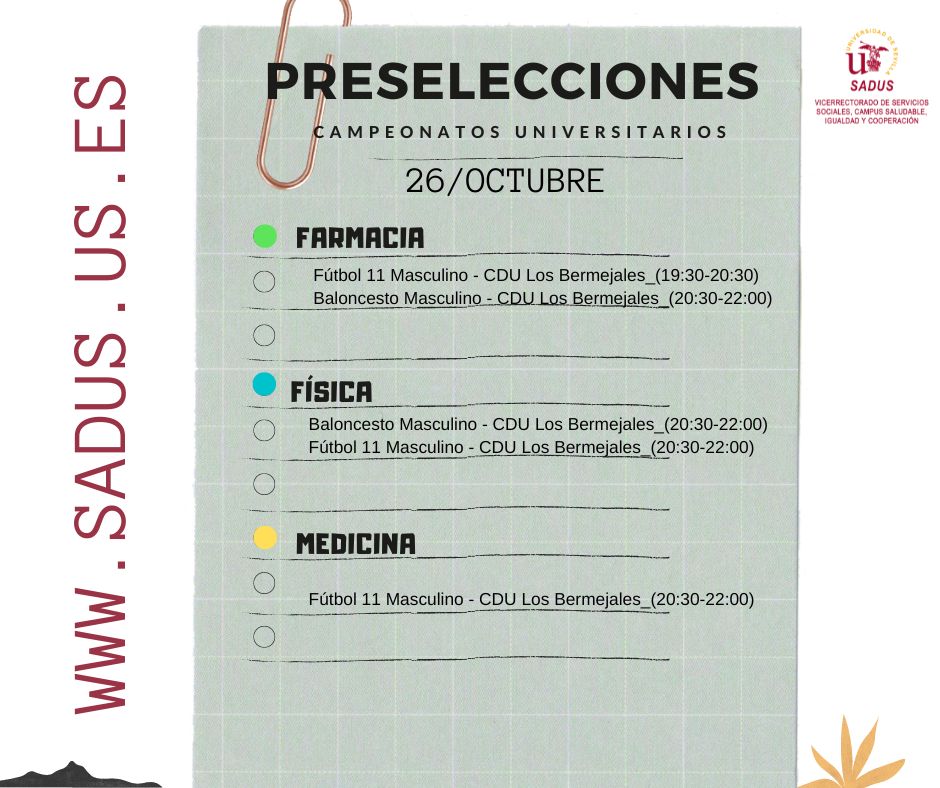 SADUSoficial's tweet image. ¡Últimos días! Seguimos buscando a los jugadores que competirán con los centros de la @unisevilla en los #CampeonatosUniversitarios ¿Te unes? Aquí e dejamos la agenda de hoy #YoCompitoEnLaUS #CompeticionesUS