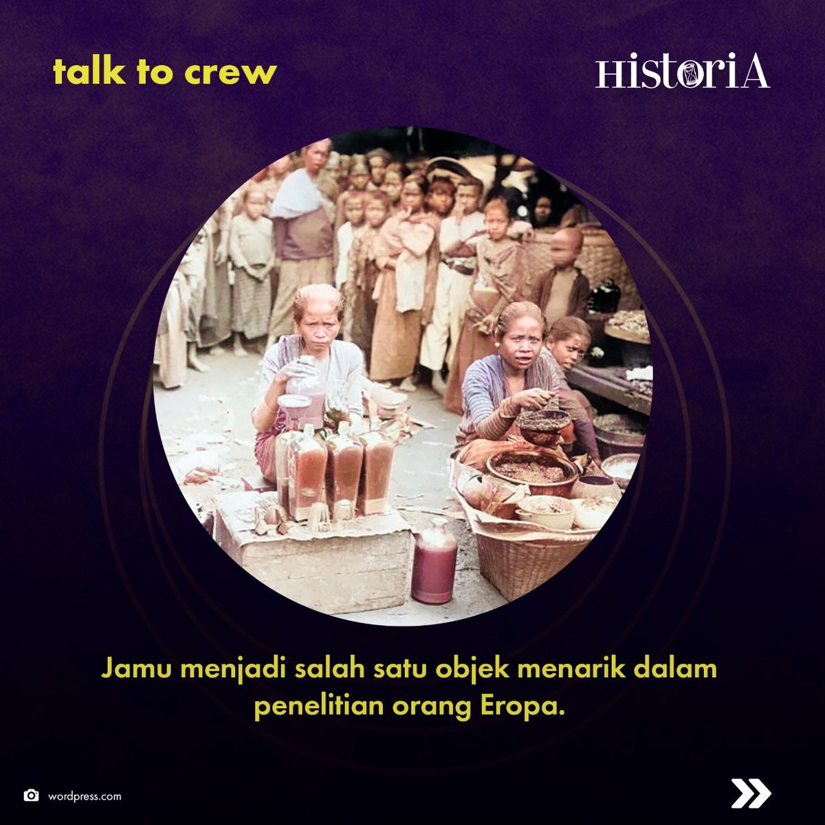 historia_id's tweet photo. Kita minum jamu bareng sambil ngobrol tentang gimana sih awal mula jamu dibuat yuk.
Di Talk to Crew, dengan tema "Suwe Ora "Jamu"". Kamis, 27 Oktober 2022, jam 16.30WIB. Live di semua sosmed https://t.co/d4g8AWain4.
#talktocrew #talktocrewhistoriaid https://t.co/w7ouFafmlF
