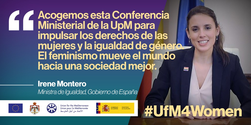 UfMSecretariat's tweet photo. 👏🏽"El feminismo mueve el mundo hacia una sociedad mejor" ha destacado hoy la Ministra de Igualdad de 🇪🇸 @IreneMontero, que ha inaugurado la 5ª Reunión Ministerial de la #UpM sobre el fortalecimiento del papel de la mujer en la sociedad.
ℹ️ https://t.co/tsbMMZlX57
#UfM4Women https://t.co/FFhRMWnyj8