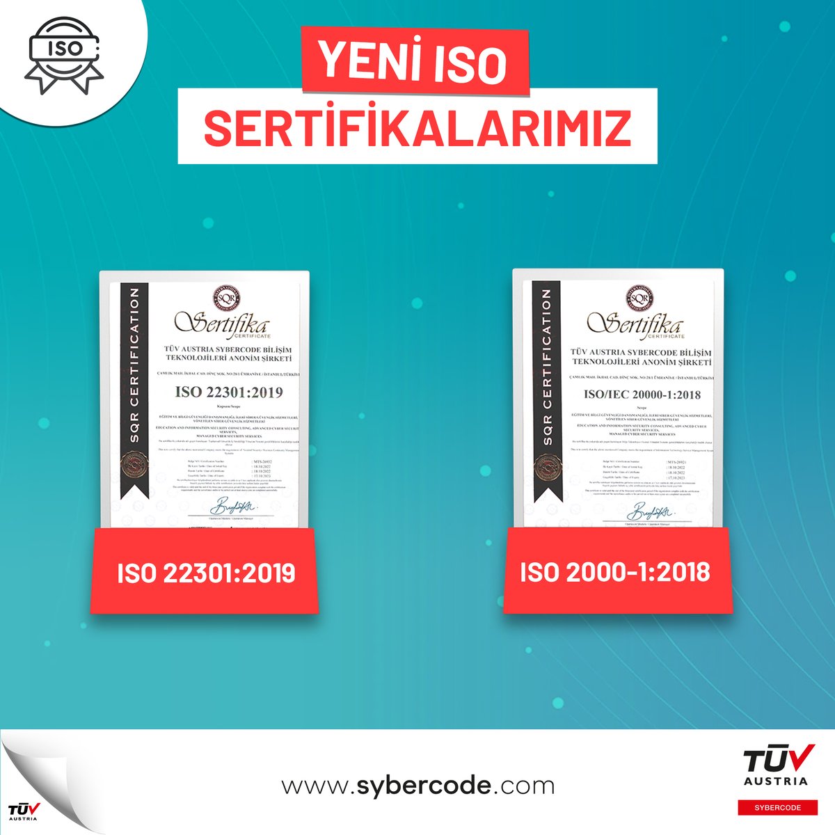 tuvsybercode's tweet photo. 📋 ISO SERTİFİKALARIMIZA 2 YENİSİ DAHA EKLENDİ ✔️
✔️ ISO/IEC 20000-1:2018
✔️ ISO 22301:2019
👉 Tüm ISO sertifikalarımıza ulaşmak için bağlantıyı ziyaret edebilirsiniz:
https://t.co/EcyaXzTa9E
#ISO #Sertifika #certificate #InternationalOrganizationforStandardization https://t.co/tNsUeE7qVl