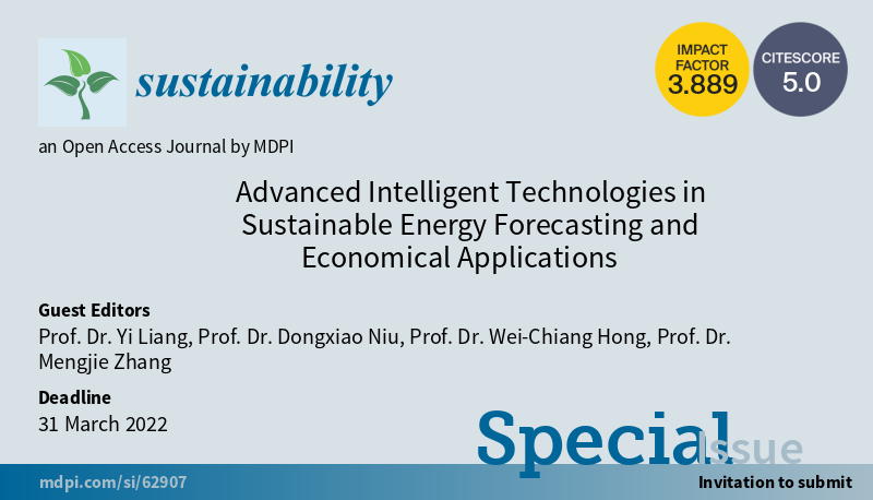 #CallforReading 'Advanced Intelligent Technologies in Sustainable Energy Forecasting and Economical Applications' welcomes your reading Edited by Prof. Dr. Yi Liang, et al., including 16 papers #lowcarbonenergymanagement mdpi.com/journal/sustai…