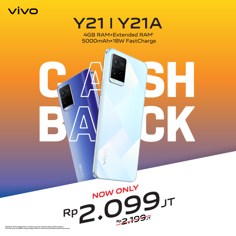 vivo_indonesia's tweet photo. Itโs back on!
Cashback 100ribu untuk setiap pembelian #vivoY21 #vivoY21A. Rasakan performa baterai 5000mAh, tahan lama seharian buat support segala aktivitasmu!
Langsung kunjungi vivo Official Store terdekat atau e-commerce favorit kalian. Beli di sini๐๐ป #AllFunInOne