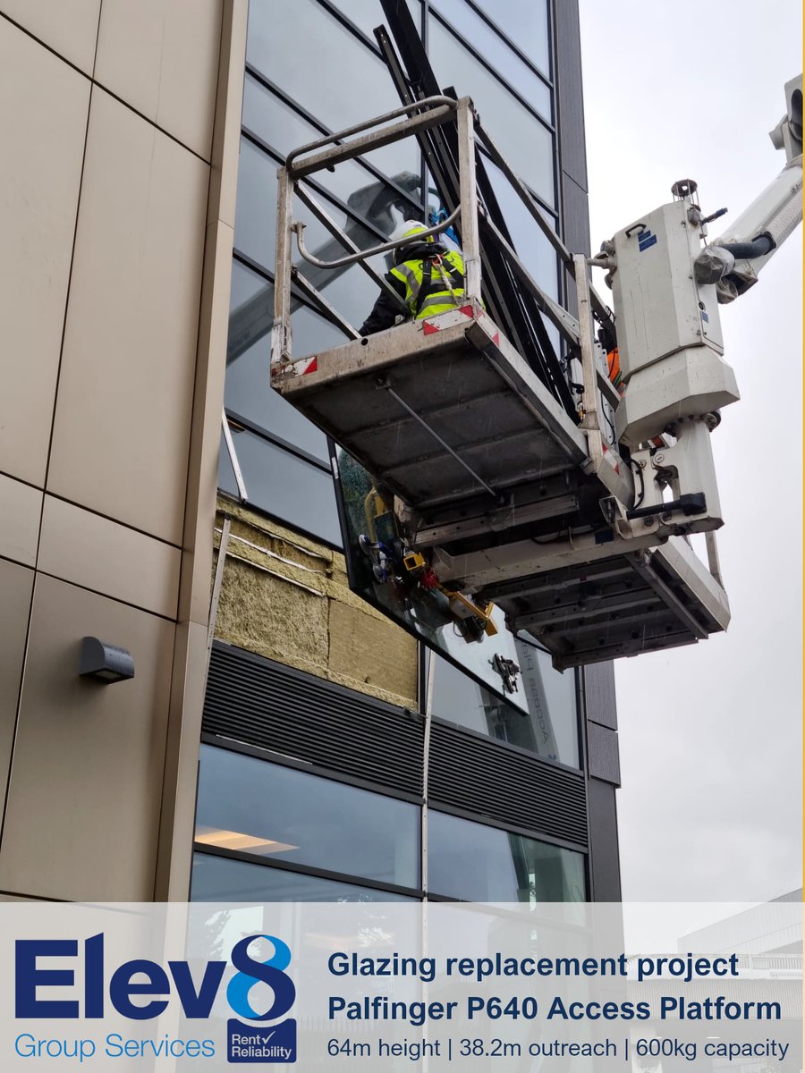 Elev8Access's tweet photo. The phenomenal P640 #MEWP being used to safely replace damaged glazing panels on a hotel.
#Accessplatforms are ideal for #glazingprojects where precise positioning is required. They provide safe work at height AND lifting in ONE PIECE OF EQUIPMENT.
https://t.co/WEplMocmS4 https://t.co/dcBcA8aCKi