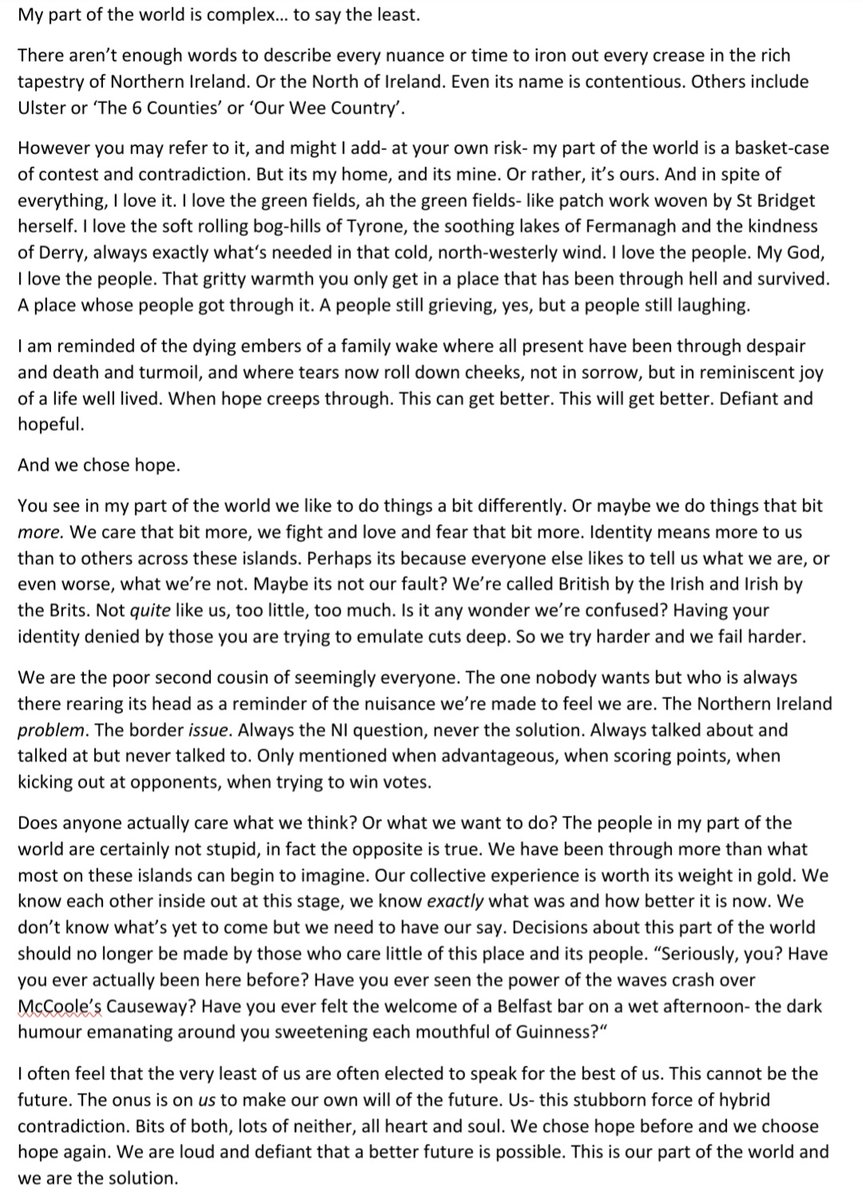 Some thoughts on #NorthernIreland Having lived in both Dublin and now London, I can't help but conclude that those elected to represent us present the worst image of us. It does a disservice to the ordinary person I recognise from home. We are so much more.