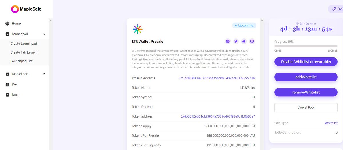LTUWallet's tweet photo. LTU enters into partnership with Maple Presale, available on 30 October at 12:00UTC: https://t.co/Po62AWvY5D a73ce3AaC22B6a650
@maplesale_cn https://t.co/X8QEINc3Ce