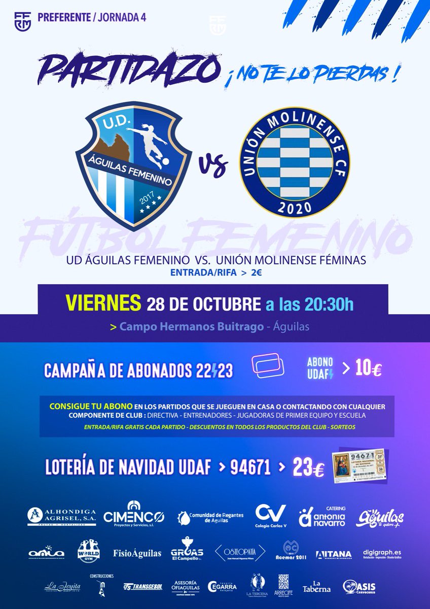 UDAguilasFem's tweet photo. La IV jornada la jugamos ESTE VIERNES a las 20:30h en el Hermanos Buitrago.

Os esperamos a tod@s!!
Partidazo!!

🤍💙🦅💪🏽

1,2,3… #Águilas!
#CorazonBlanquiazul
#LaUnioneslaclave
#futbolfemenino #Preferente https://t.co/hPRm6PbLuQ