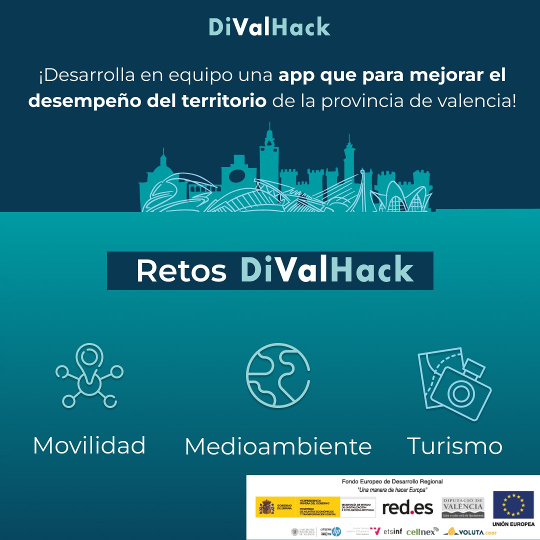 DivalHack's tweet photo. 🚀Teníamos muchas ganas de anunciaros los retos de APPS que estaremos desarrollando durante el @DivalHack

🚶‍♂️ Retos de movilidad
🌱 Retos de medio ambiente
 📍 Retos de turismo

👉https://t.co/9aybB0dXJA

@redpuntoes @DivalHack @cellnextelecom #CátedraHP @etsinfupv #Volutacoop https://t.co/pRD2eTb91H