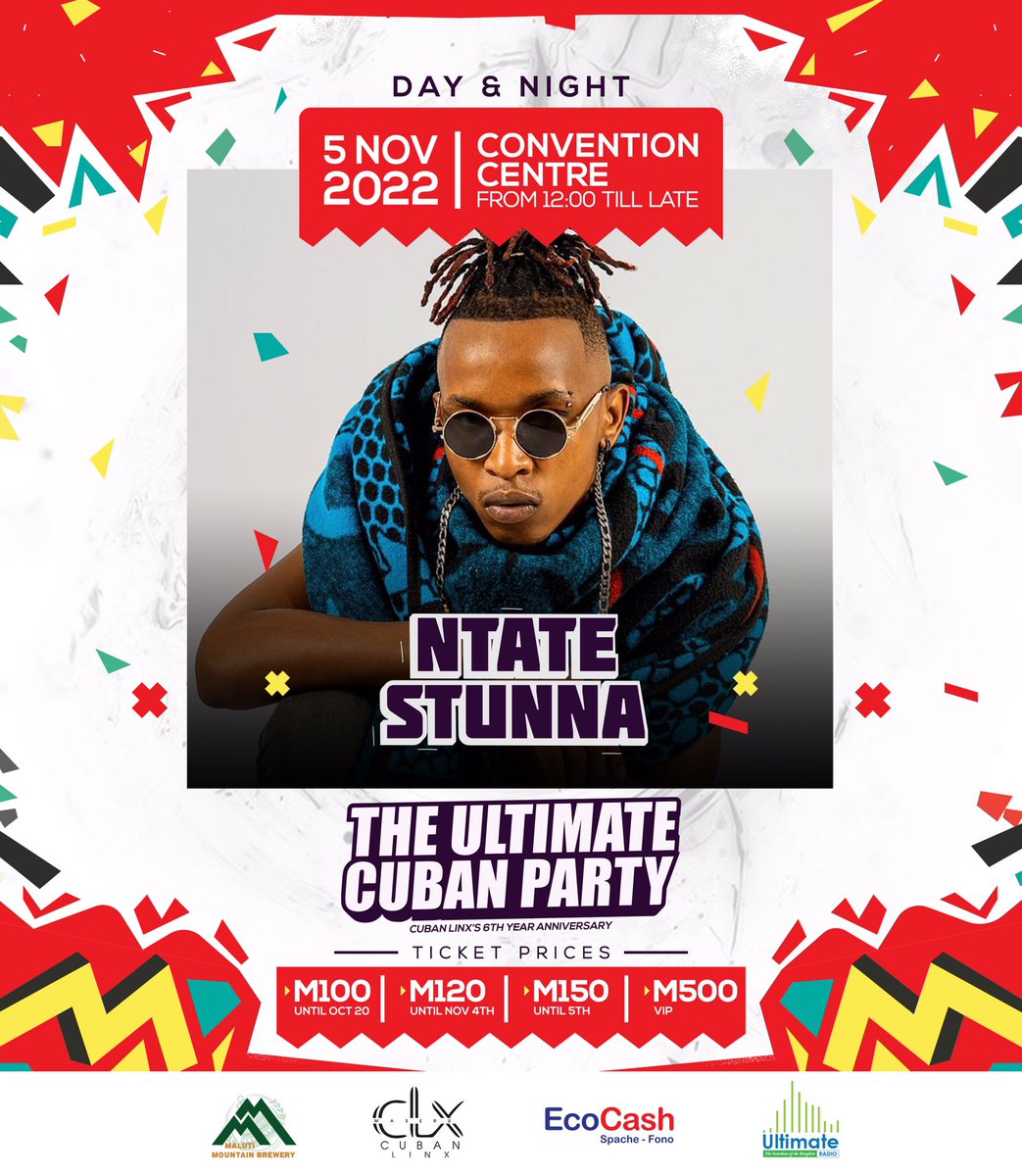 TummieLetsapo's tweet photo. Bo my pah, ticket’s for the #Ultimatecubanparty are available @Shipa_Online , t’soara style &amp; get your ticket for as little as M100.00 until the 31st October. 👏🏽🔥🔥💃🏽💃🏽. 
#cubanparty
#ultimatecubanparty
#sixyearsofcuban
#justlive https://t.co/6oY3Z8EupO
