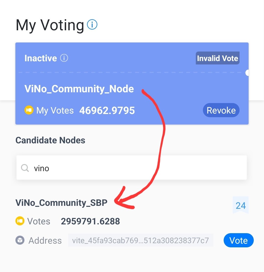 nanogateorg's tweet photo. Alert⚠️⚠️ important info🚨🚨

Your Vino Community Node votes

NEED to be migrated to 

Vino Community SBP 

old node is being depricated due to network changes , once your vote is changed rewards will go out as normal

$Vite  $vinu $paw $xno $ban $xlm

Please change your vote https://t.co/zOYVHnu0jS