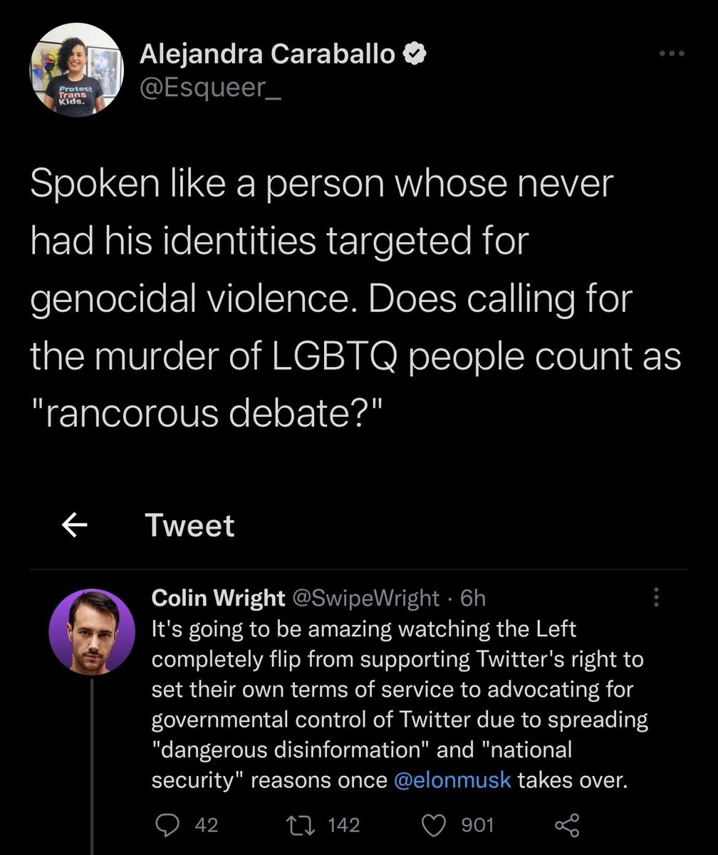 TRAs refer to the slightest critique of their ideology and behavior as literal genocide. So dramatic! Stop going after children and stop erasing women, and everyone will let you be. “Genocidal violence” lmaoooo