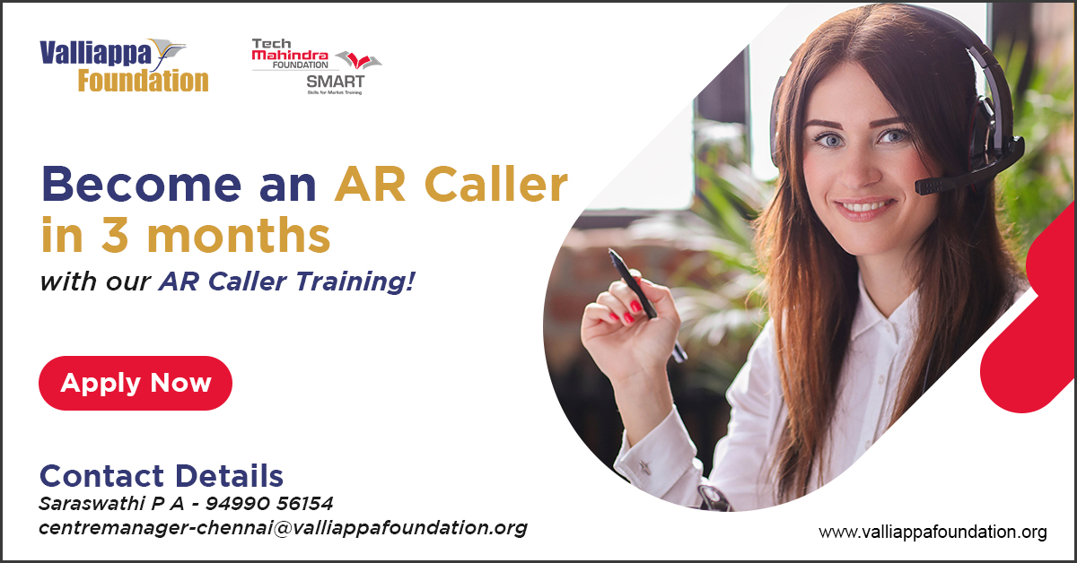 ValliappaFounda's tweet image. Valliappa Foundation in association with Tech Mahindra Foundation is offering an AR Caller Training program. Grab the opportunity to make a career as AR Caller!
#arcaller #arcallingtraining #arcallingtrainingchennai #arcallerjobs #arcallingtrainingprogram
bit.ly/3TCo37Y