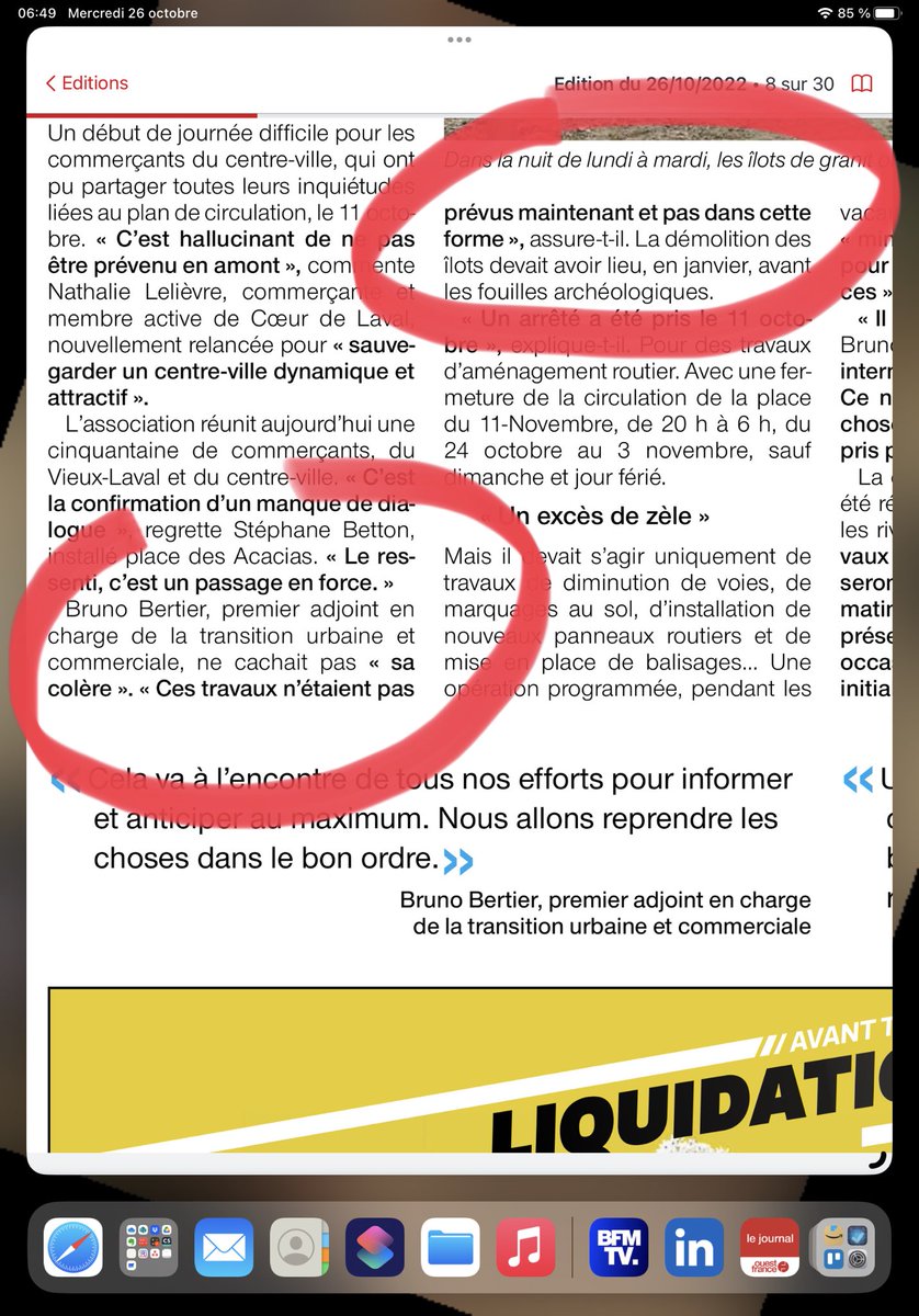 Vu sur ⁦<a href="/OuestFrance53/">Ouest-France 53</a>⁩ ce matin. Je vous invite à lire cet article. Heureusement que le ridicule ne tue pas. Comment peut on ne pas être informé de tels travaux sur sa propre commune ? Total soutien aux commerces du centre ville de ⁦<a href="/Laval_la_Ville/">Laval la Ville</a>⁩