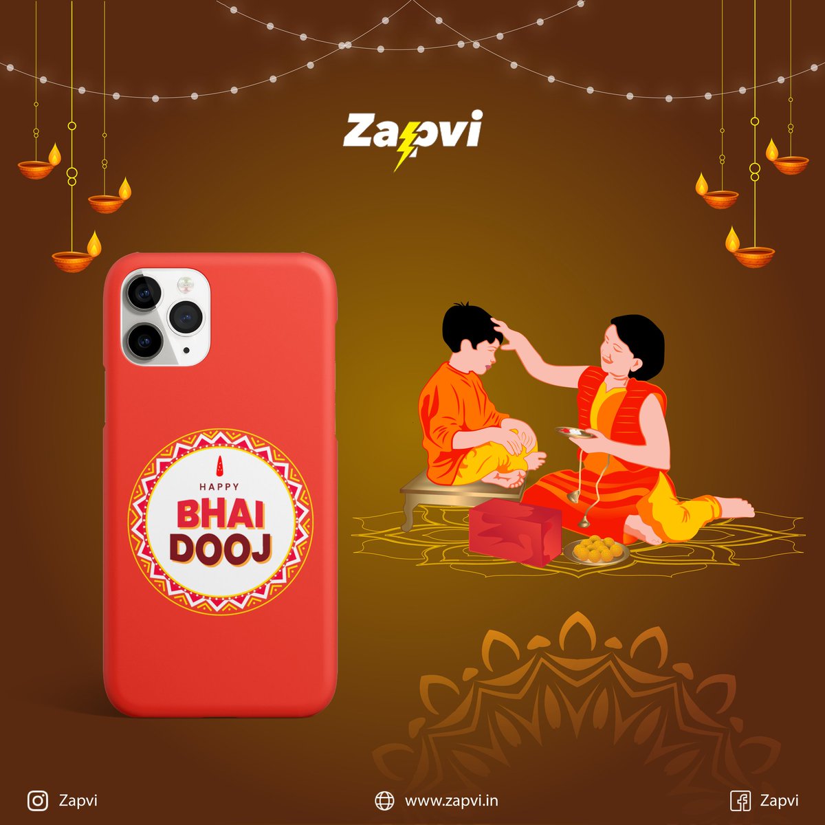 On this auspicious occasion of Bhai Dooj, We pray to God that may God make your life very easy and happy and keep you away from all troubles. 
#HappyBhaiDooj #zapvi