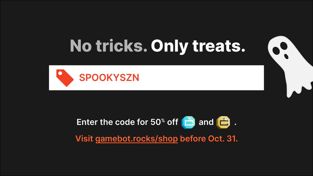 GamebotDiscord's tweet photo. Breaking news: We have officially figured out how to give people discounts on stuff.

Go to https://t.co/G38r9v56Oe and use the code SPOOKYSZN to get half-off on everything! https://t.co/1lBUcG1Tl5