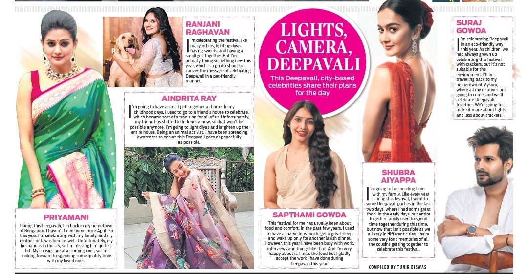 City-based celebrities chat with @tunirbee and share their plans for Deepavali this year @santwana99 @Cloudnirad @NewIndianXpress @tniefeatures
