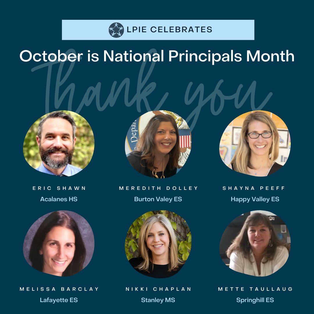 LPIEk12's tweet photo. We couldn’t do it without you! Thank you to our amazing Lafayette principals. October is National Principals Month, but we love our school leaders every day. 💙💛💜💛💚💙 https://t.co/CuHdFQzD15