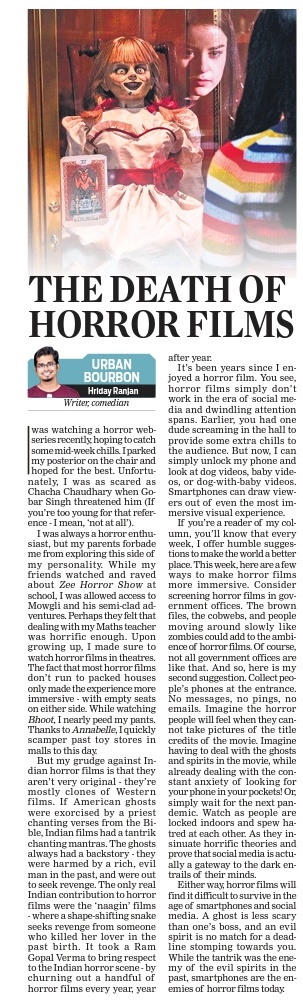 Comedian-writer Hriday Ranjan adds to his column 'Urban Bourbon' @santwana99 @Cloudnirad @NewIndianXpress @tniefeatures newindianexpress.com/cities/bengalu…