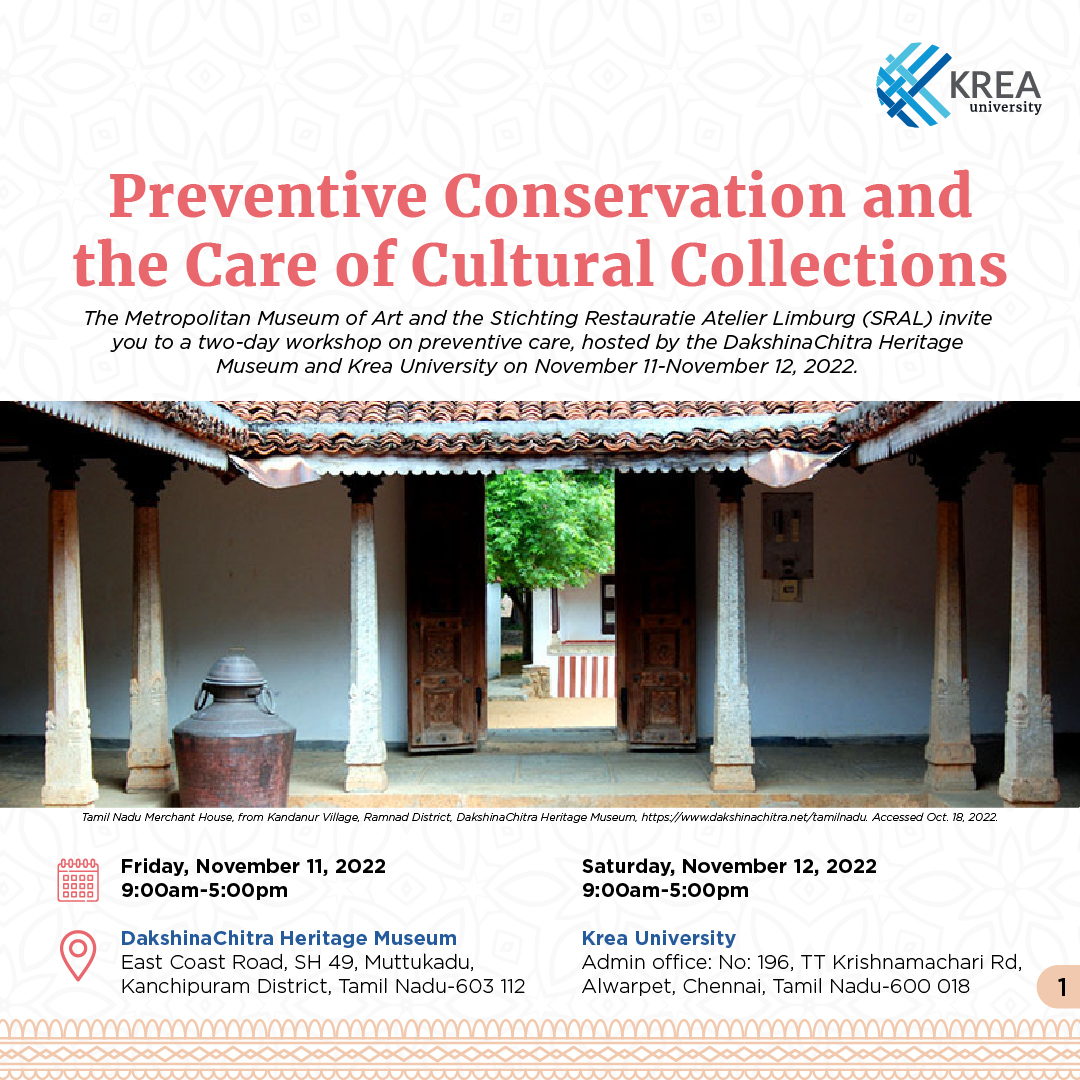 kreauniversity's tweet image. #KreaUniversity is excited to collaborate with @metmuseum, Stichting Restauratie Atelier Limburg (SRAL), @mellonfdn, @MinOfCultureGoI and @dakshinachitra, in organising a workshop on #PreventiveConservation and the Care of Cultural Collections

#CulturalConservation #Culture