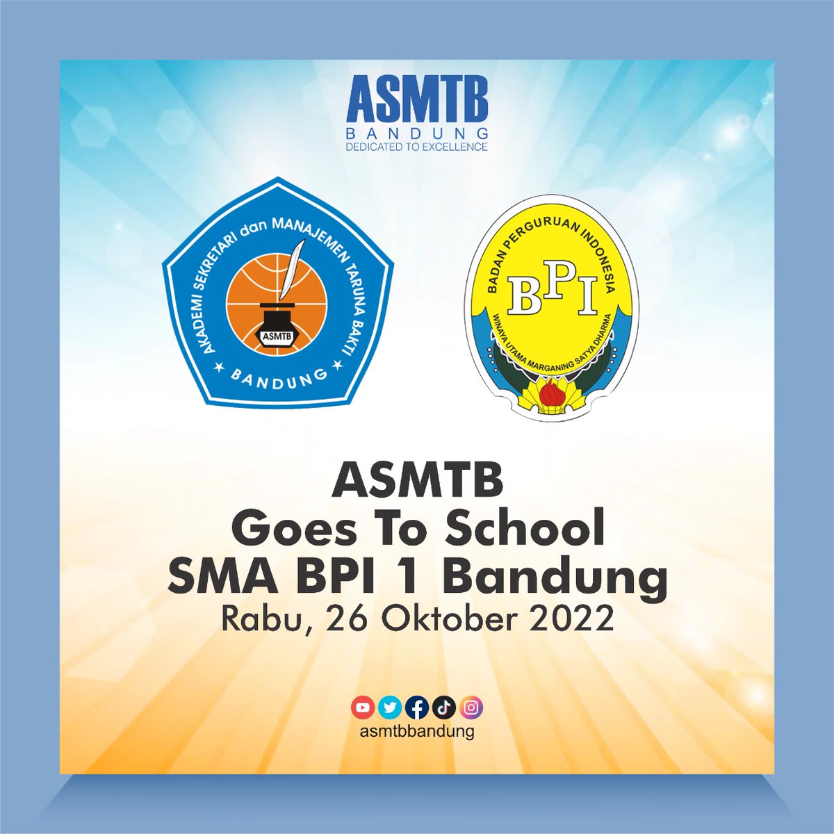 Hallo Adik-adik SMA BPI 1 @smasbpi1 nantikan kami di sekolah dalam rangkaian acaran Edu Fair SMA BPI 1

#asmtbbandung
#asmtb
#asmtarunabakti
#kuliahsekretaris
#kuliahbandung
#kampusbandung
#yayasantarunabakti