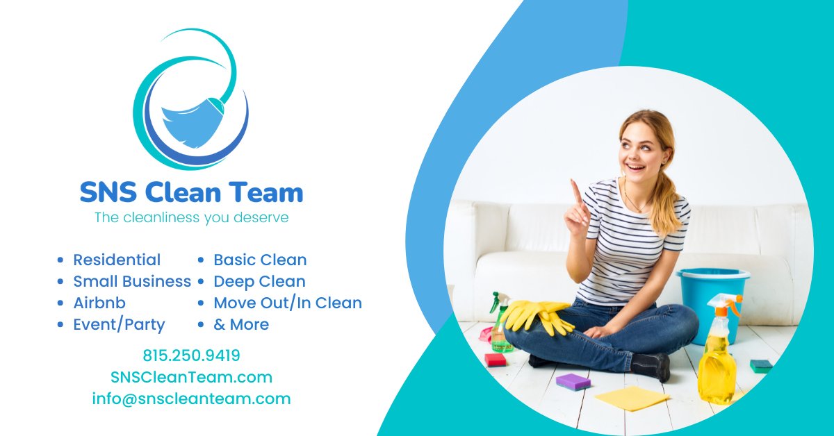 SNSCleanTeam's tweet photo. Text, Call or go Online today for more information. 815.250.9419
https://t.co/inMNKZ3EAV 
#SNSCLeanTeamLLC  #CleaningService #HomeCleaning #EventPartyCleaning #AirbnbCleaning #smallbusinessclean https://t.co/xq8Whwarkt