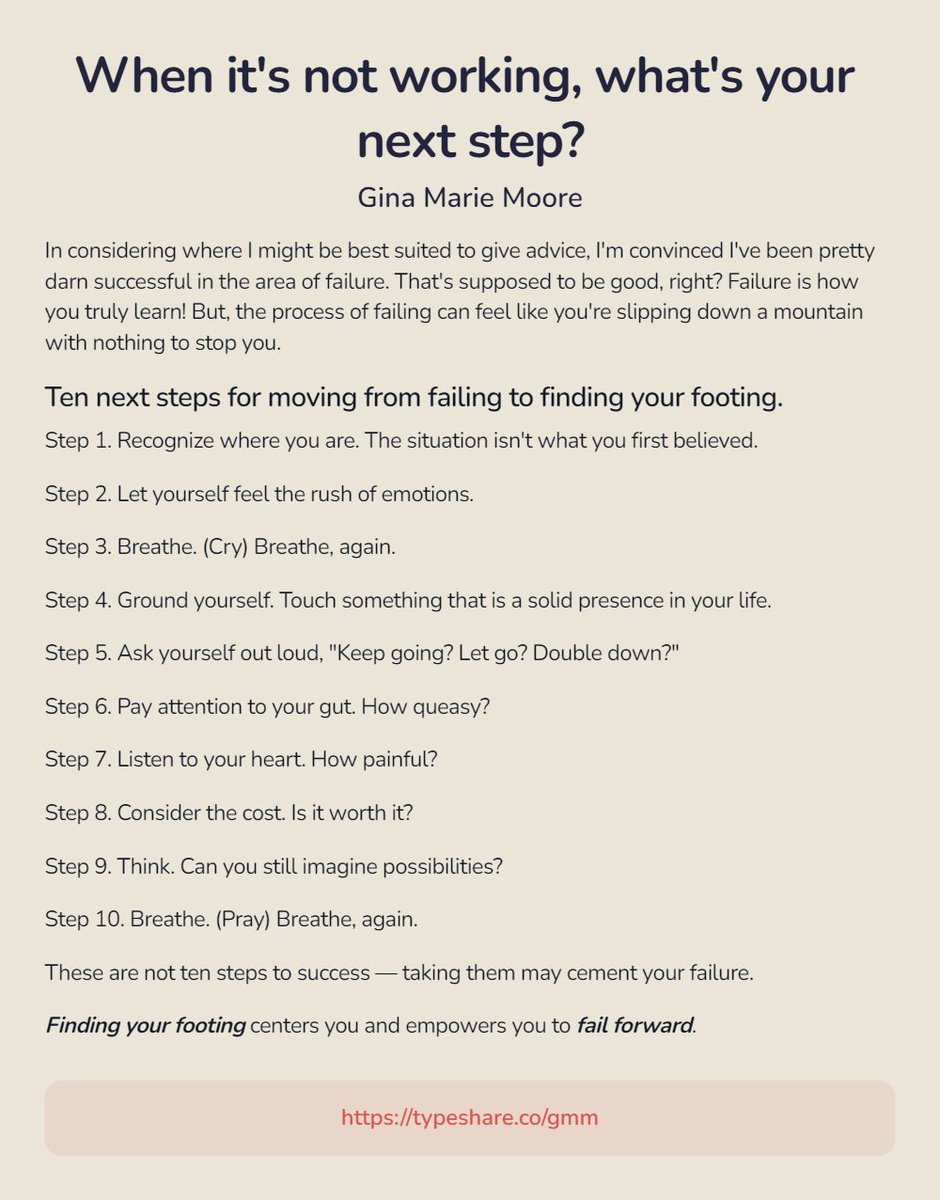 Ten steps for finding your footing... seasoned advice for failing forward.