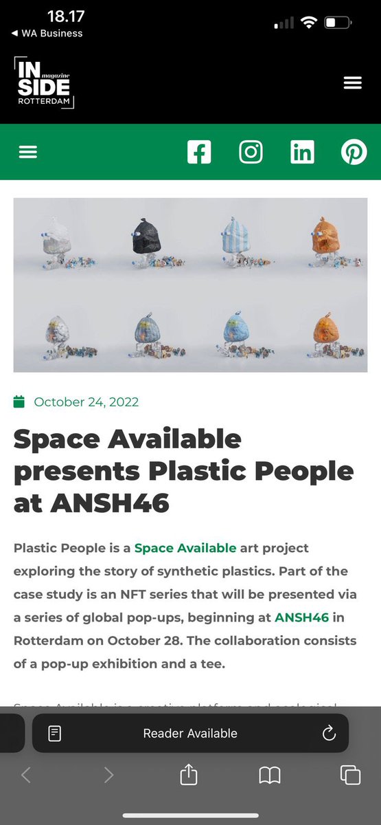 Plastic People NFTs project featured on Inside Magazine Rotterdam. ♻️✨⭐️

Read the full article here: insiderotterdam.nl/space-availabl…