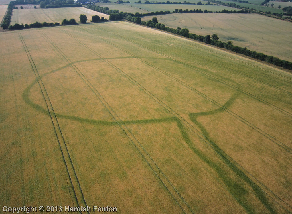 Its #HillfortsWednesday and here's a *contemporary with hillforts* (if not a hillfort as such) Iron Age banjo enclosure A gorgeous crop mark with a mass of internal features (pits and roundhouses) Phwoar 🤩 A glorious pic of Fritwell #Oxfordshire by kite © Hamish Fenton 2013
