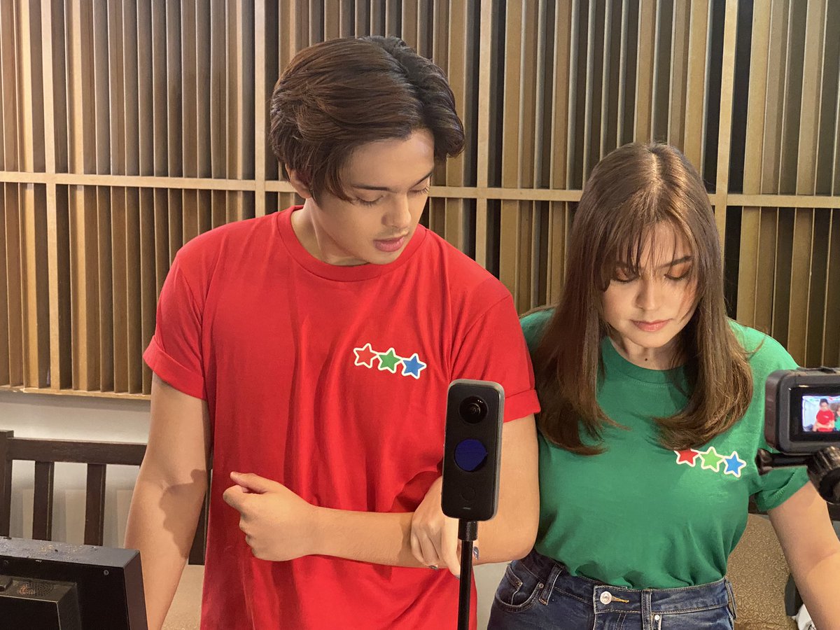 ABSCBN_Showbiz's tweet photo. LOOK: KD Estrada and Alexa Ilacad recording their lines for ABS-CBN Christmas station ID. | via @mjfelipe #TayoAngLigayaNgIsatIsa https://t.co/lPOe0zuBnD