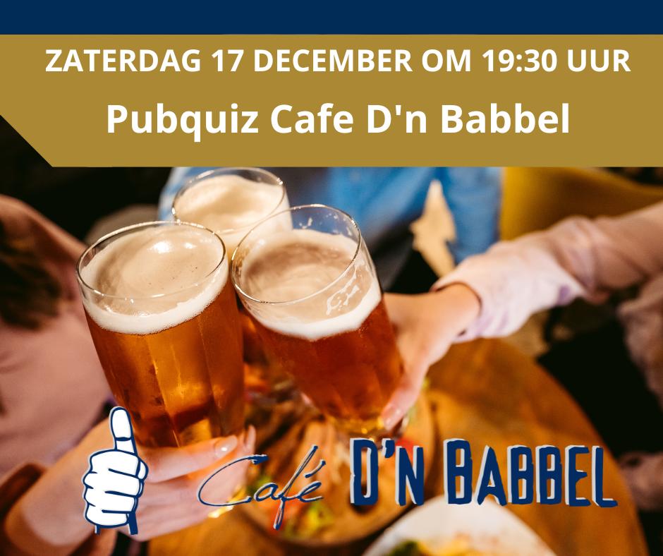 Voor iedereen die zin heeft in een leuke pubquiz: zaterdagavond 17 december wordt er in café dn Babbel te Wintelre weer eentje georganiseerd! Samen met twee nieuwe organisatoren zorgen we voor een mooi avondje quizzen.