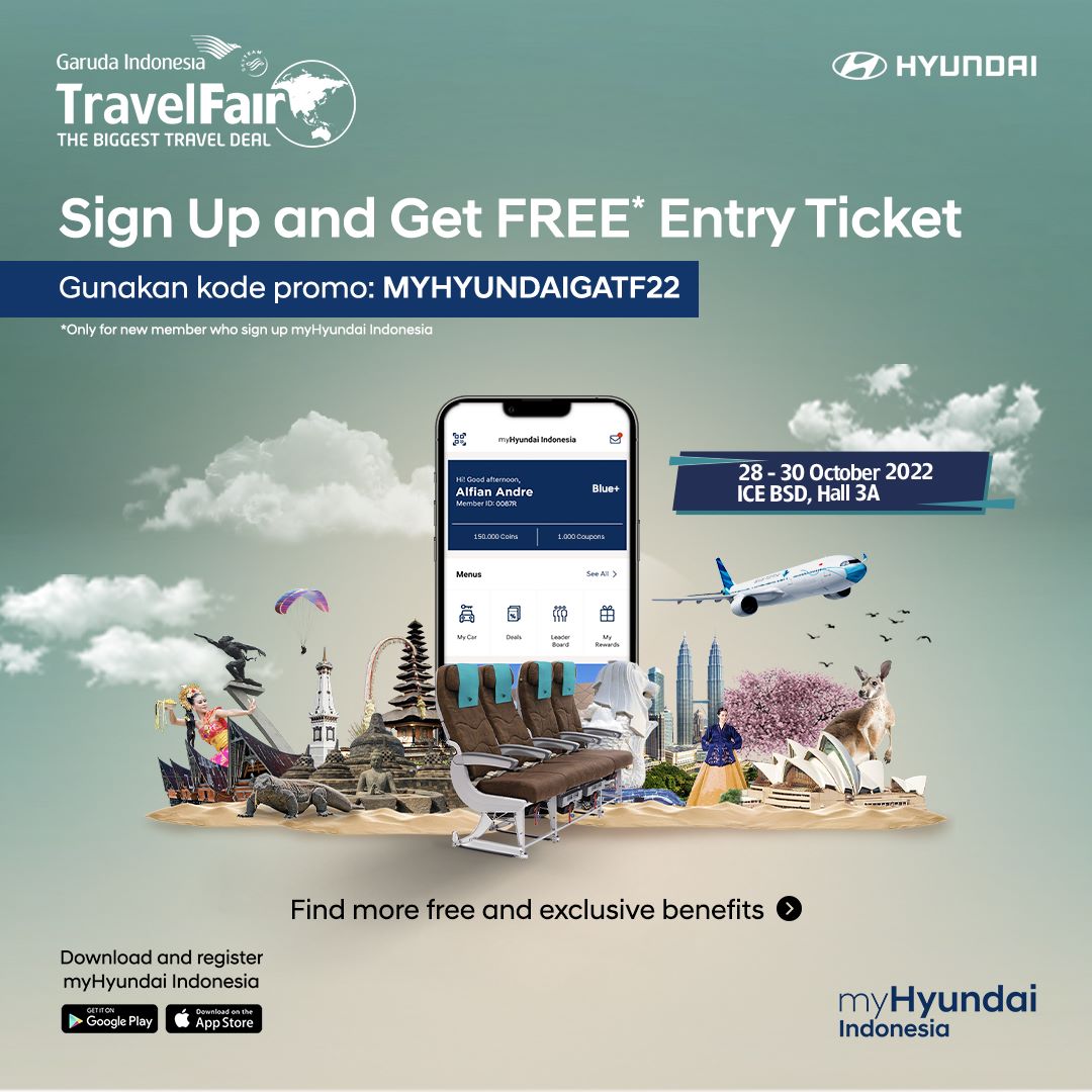 chrisseptiani's tweet photo. Gratis masuk Garuda Travel Fair 28-30 Oktober 2022.
Caranya;1. Download myHyundai Indonesia di Google Play Store or App Store 2. Sign Up 3. Masukkan kode:MYHYUNDAIGATF22
4. Temukan voucher (tiket digital) di menu ‘My Rewards’
5. Tukarkan voucher menjadi tiket masuk fisik di Hyun https://t.co/ElCfKmIe7m