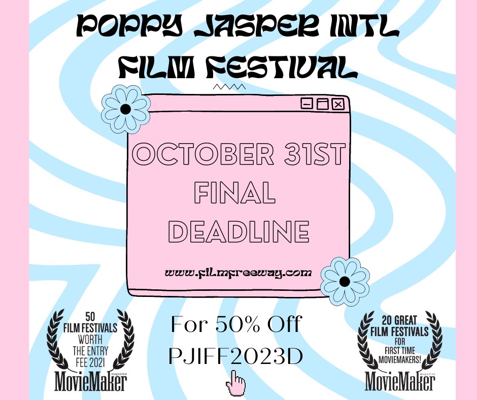 PoppyJasperIFF's tweet photo. Six more days until our submission deadline! Please use the promo code PJIFF2023D for a 50% off discount when you submit your film on FilmFreeway!
https://t.co/7bSxvEakGc...
#PJIFF #filmfestival #indiefilm #morganhill #gilroy #downtownhollister #sanjuanbautisaca #sanmartinca https://t.co/MzeYwVq8No