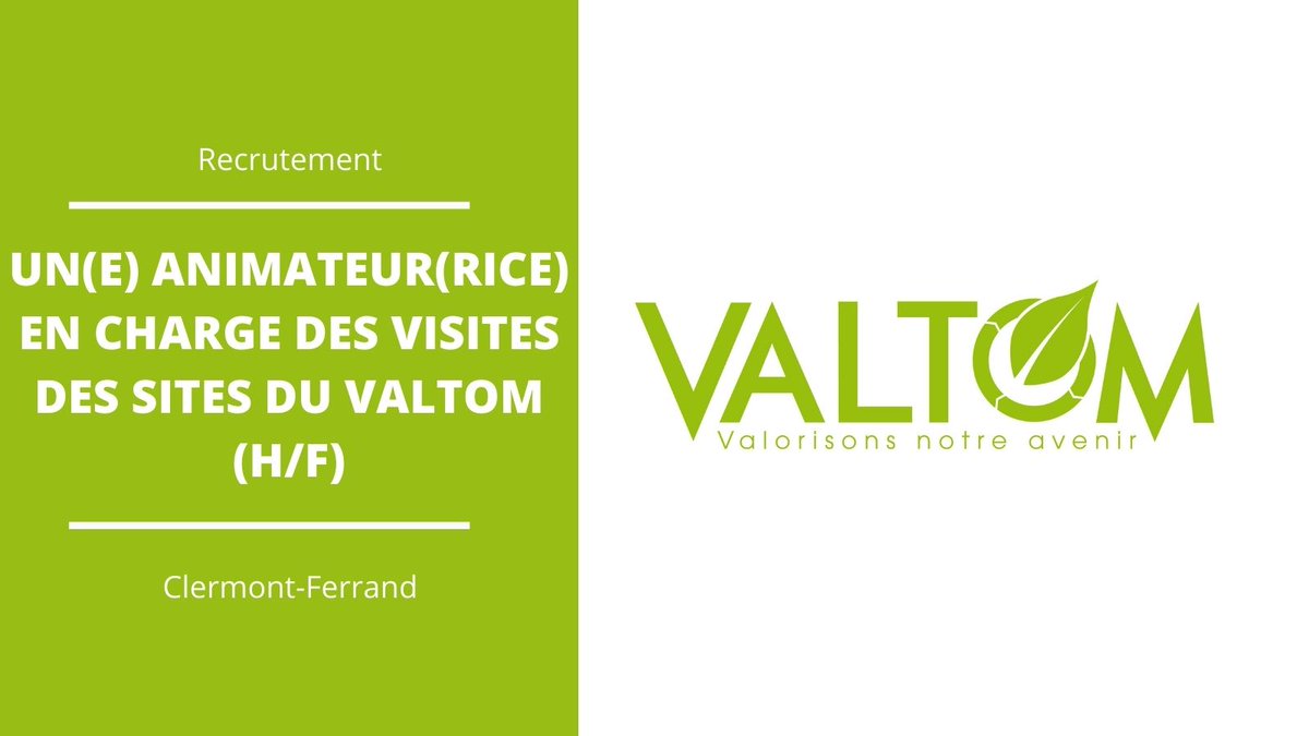 valtomclermont's tweet photo. 📣[OFFRE D'EMPLOI] Le @valtomclermont recrute un.e animateur.rice, en charge des visites des sites VALTOM 
Plus d'infos 👉 https://t.co/8DjJLrZMbx https://t.co/BD9fUwR6lB