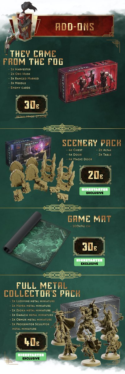 Full metal collectors pack, a neoprene mat and more addons for Warcrow Adventures!
kickstarter.com/projects/corvu…
#Kickstarter #warcrowadventures #addon