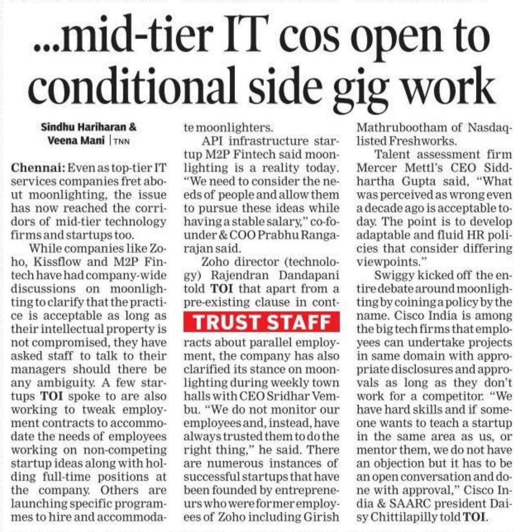 _harpreetsaluja's tweet photo. The secret of change is to focus all of your energy not on fighting the old, but on building the new. Where big IT organizations in India are inexorable, the new age firms are understanding & acting wiser towards adaptable policies.
#Moonlighting #ProtestIT #JusticeforEmployees https://t.co/APkpy9d26y
