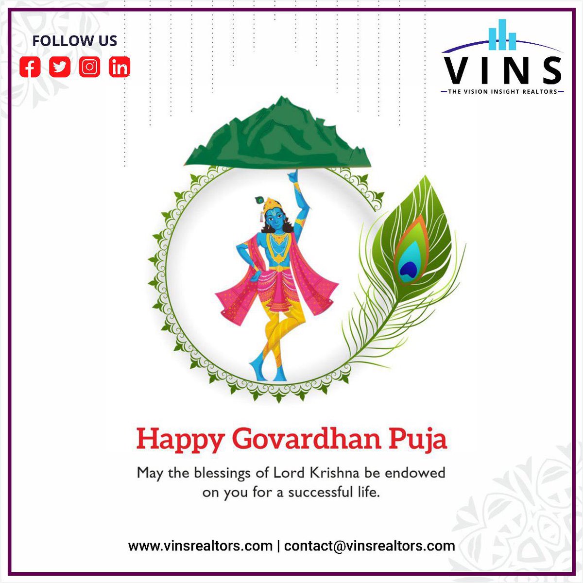 VinsRealtors's tweet photo. May Shri Krishna bless you and your family with an abundance of health &amp; wealth! 
Govardhan puja is a day of faith, happiness, and love. Wishing you a prosperous life
.
#govardhanpuja #diwali https://t.co/axmpfEU7va