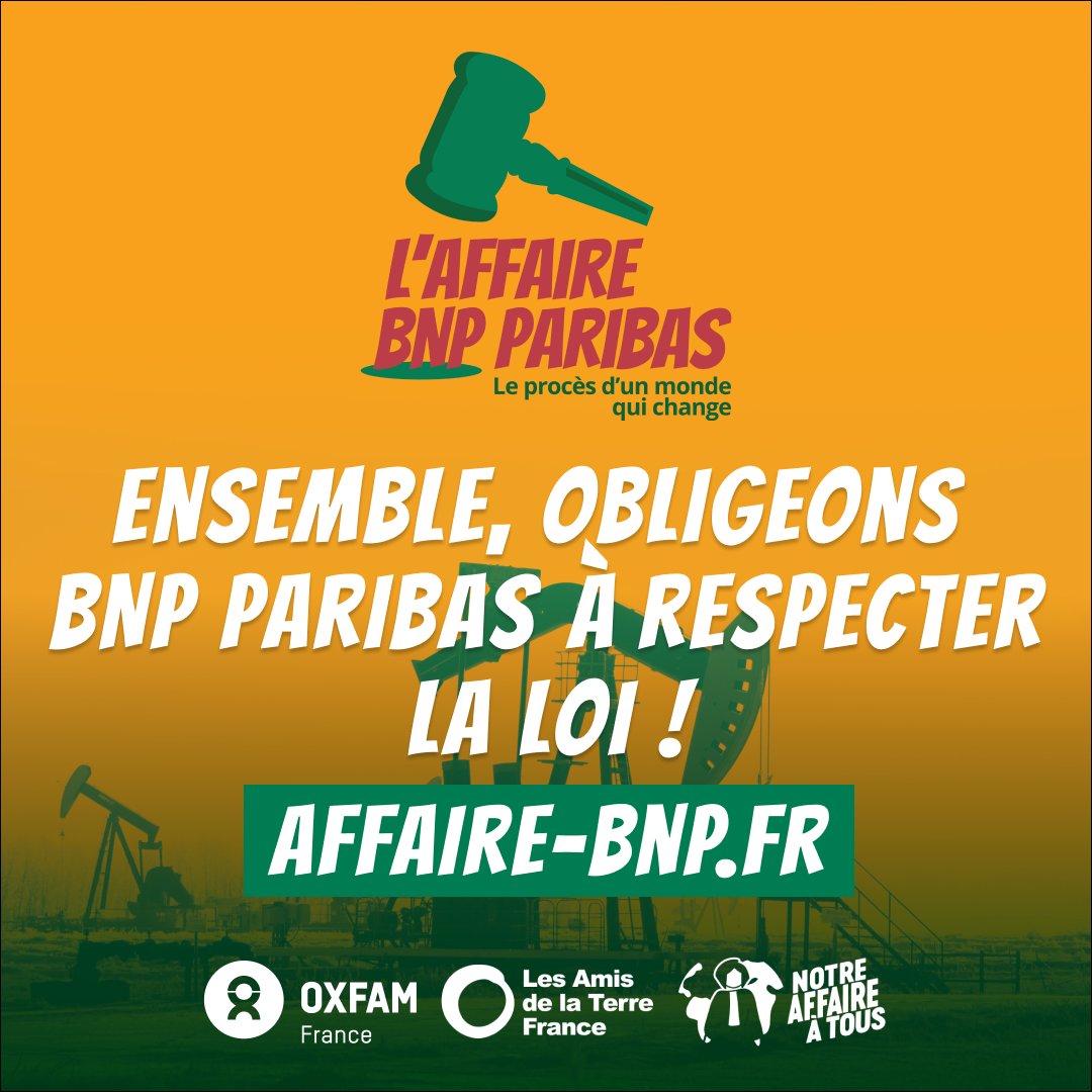 📣 @OxfamFrance, <a href="/amisdelaterre/">Les Amis de la Terre FR</a> et <a href="/NotreAffaire/">Notre Affaire à Tous</a> lancent l’#AffaireBNP et mettent en demeure la banque la plus polluante de 🇫🇷 ! BNP Paribas doit se mettre en conformité avec la loi et stopper ses soutiens aux nouveaux projets fossiles. 

Soutenez-nous 👉 affaire-bnp.fr