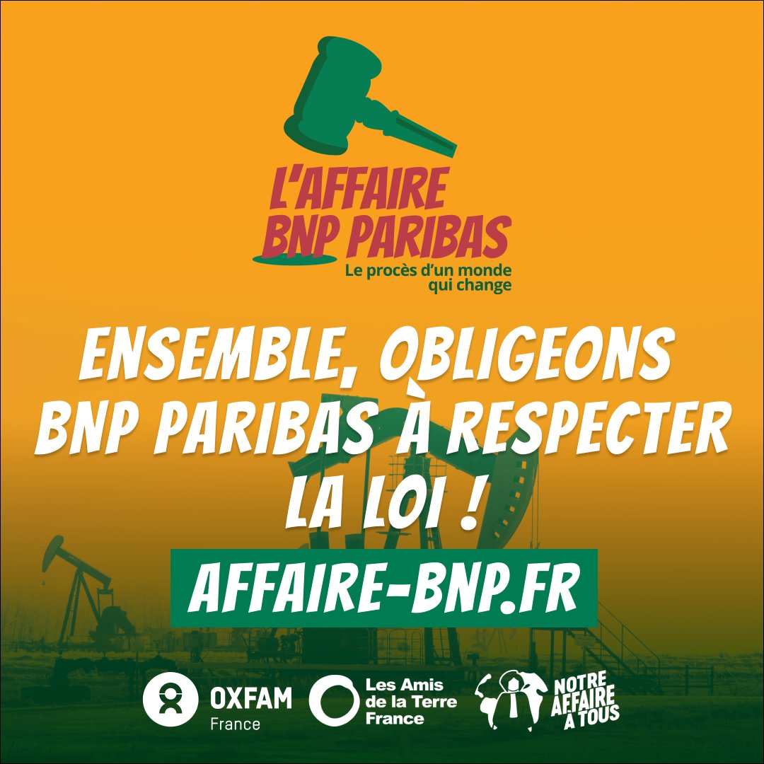 📣 @OxfamFrance, @amisdelaterre et @NotreAffaire lancent l’#AffaireBNP et mettent en demeure la banque la plus polluante de 🇫🇷 ! BNP Paribas doit se mettre en conformité avec la loi et stopper ses soutiens aux nouveaux projets fossiles. Soutenez-nous 👉 affaire-bnp.fr