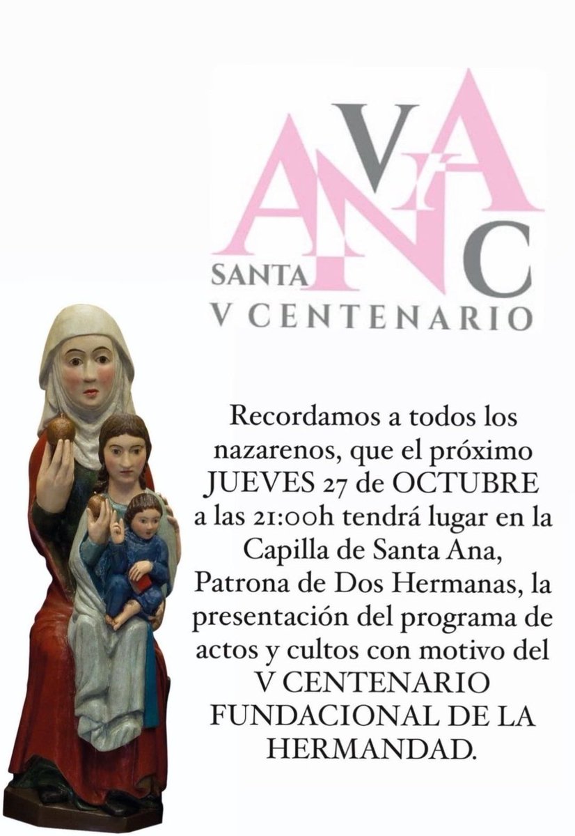 HdadSantaAnaDH's tweet photo. |RECORDATORIO|
Presentación del Programa de Actos del V Centenario Fundacional de la Hermandad. https://t.co/2Oz0tI3ASL