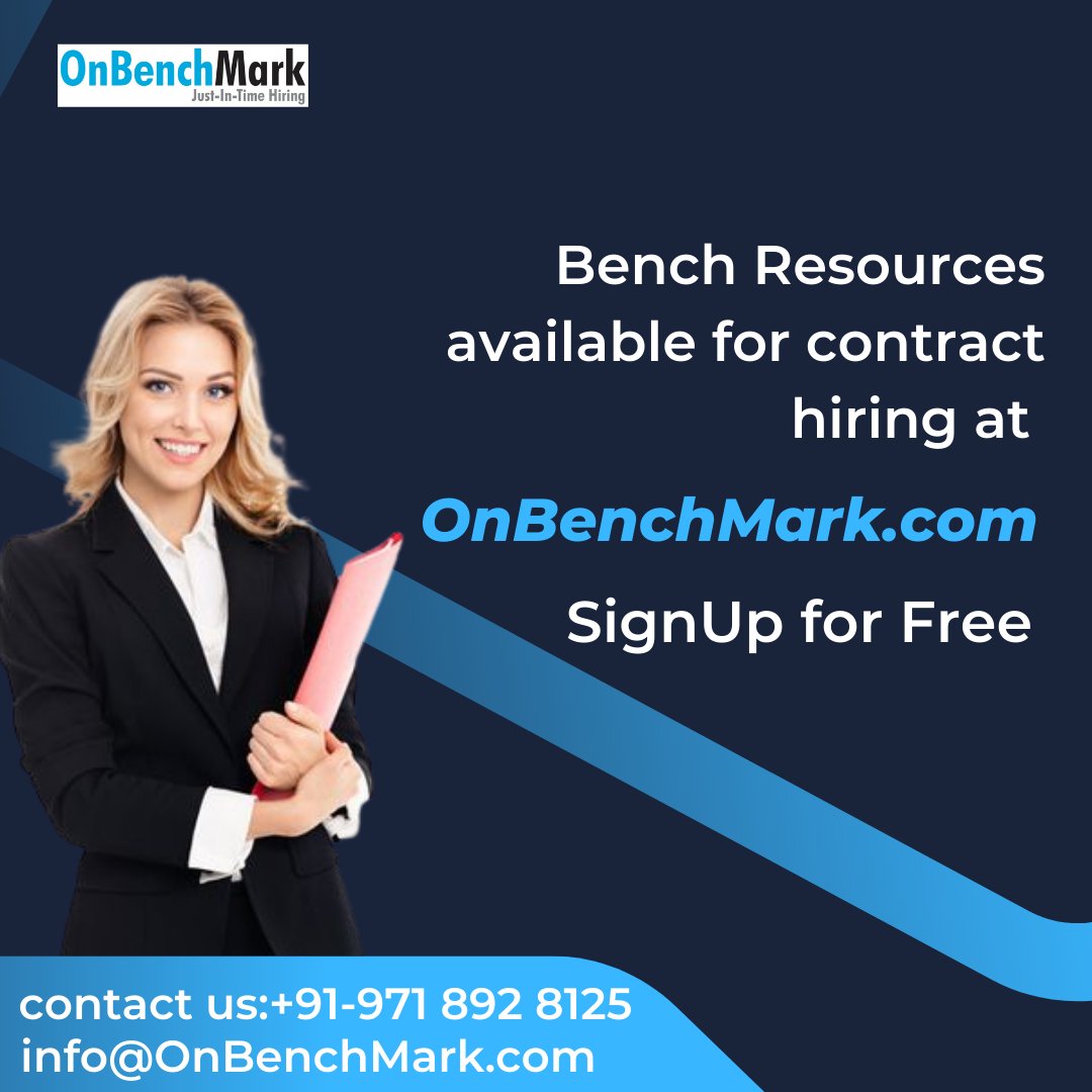OnBenchMark's tweet photo. Bench Resources available for contract 
Hiring at https://t.co/6oICTifidb
@nasscom @CNBC_Awaaz @TheEconomist @EconomicTimes @bsindia @NASSCOMStartUps @ITCompany_Co 
#flexistaffing #itresources #contractresources #hiring #hiringnow #hiringimmediately #wearehiring #onbenchmark https://t.co/AHwBu4BySu