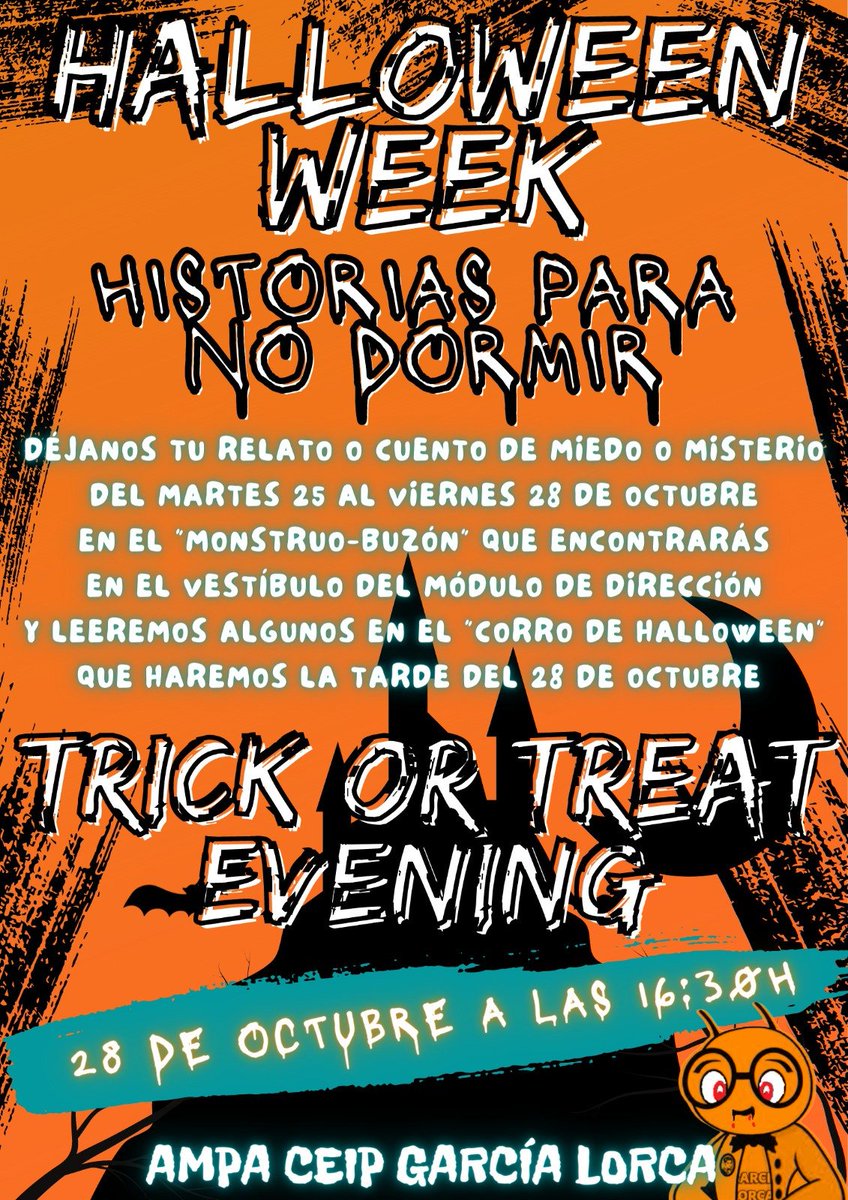 GarciaLorcaAMPA's tweet photo. Ya se pueden dejar los relatos de miedo en el hall del módulo de dirección ¡Los leeremos en nuestra tarde de Halloween el viernes 28 de octubre! https://t.co/ivvOoyiqXP