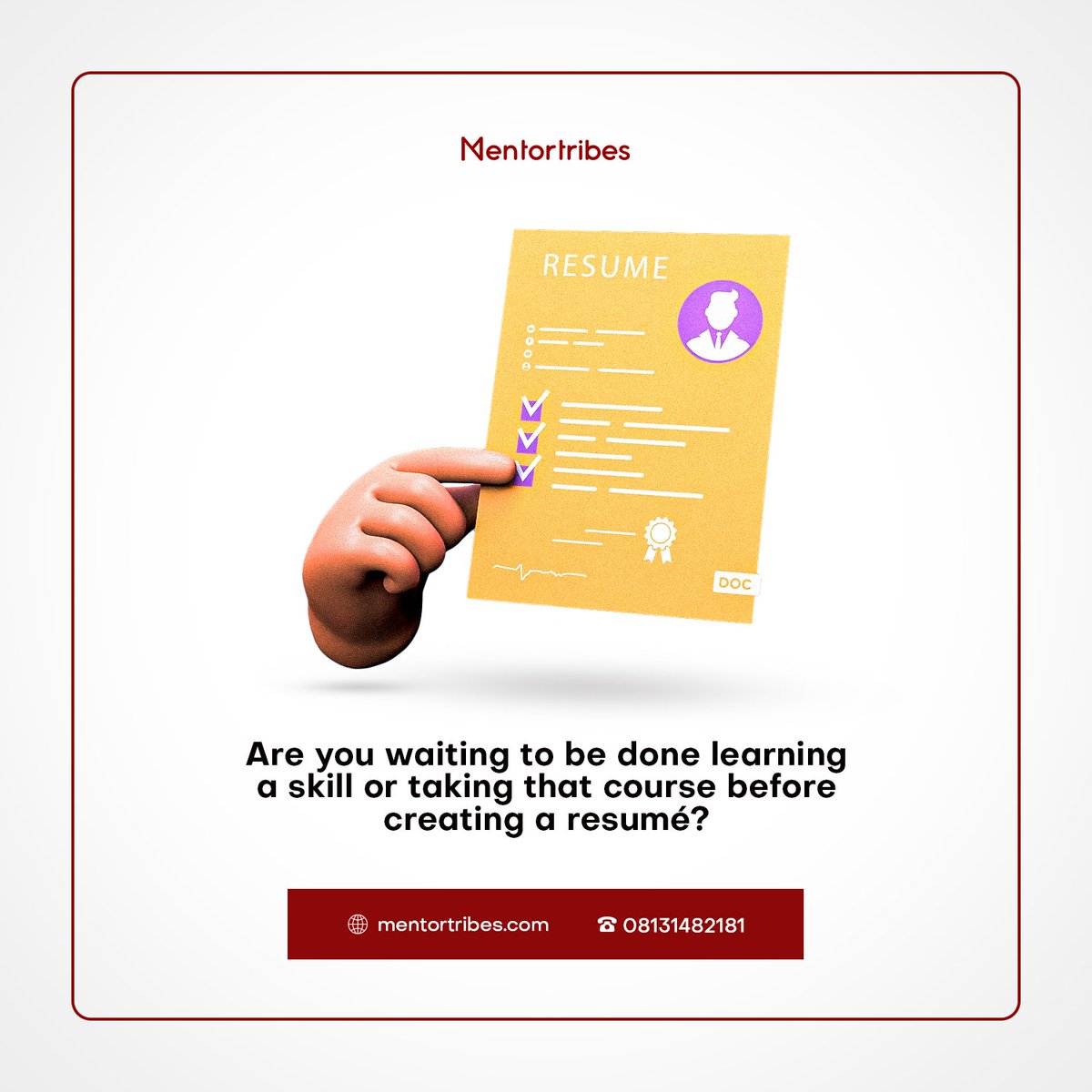 Mentor_tribes's tweet image. Do not make the mistake of running around trying to create a resume when there is an urgent job application request. It robs you the opportunity to create a detailed and professional resume.

Also, you do not want to come off as unserious, right?

#mentortribes #gettingjobready