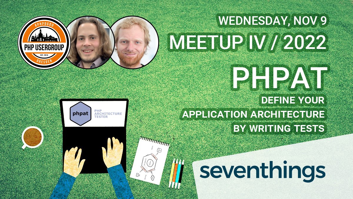 phpugdd's tweet photo. ⚡️ Wanna make sure that the architecture of your #PHP software is applied throughout the team as expected? Join our next #PHPUGDD #meetup on Nov. 9 & learn about #PHPat from #GerdRönsch & @rabbl. See U in person at @seventhings_app in #Dresden.
#RSVP 👉 https://t.co/7GyaQKflnW https://t.co/cJ2YXfGaKB