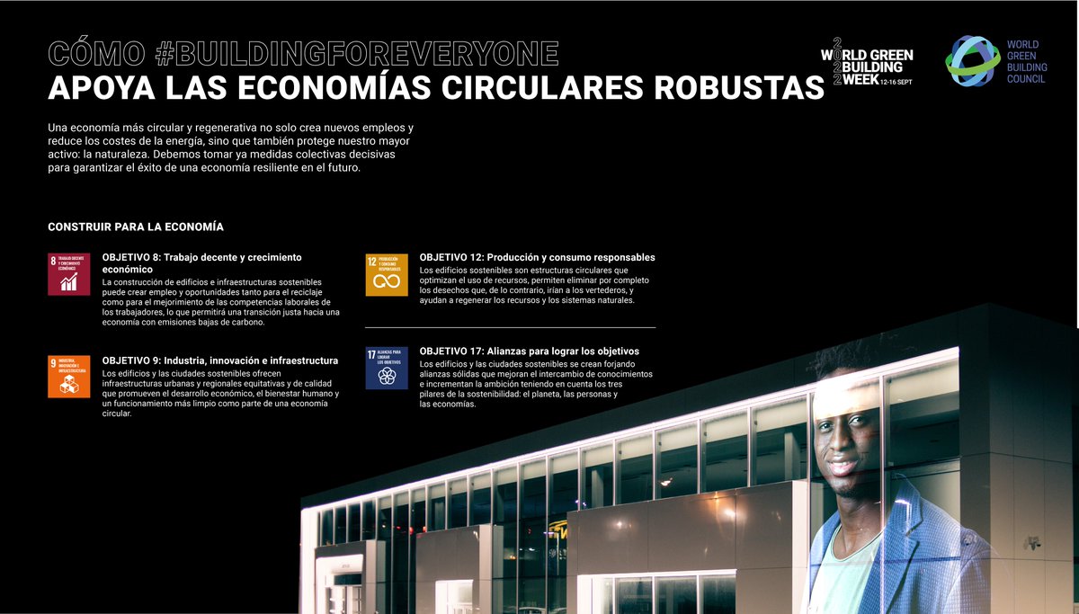 KnaufInsulSpain's tweet photo. 🌏La red @WorldGBC promueve los #ObjetivosdeDesarrolloSostenible para acelerar ambientes construidos de forma #sostenible para todos, en todas partes.
¿Cómo #BuildingForEveryone apoya las #economíascirculares?
⬇️Descubre los 3 objetivos que propone el #WGBC.
#ForABetterWorld https://t.co/J8DDHwcE7G