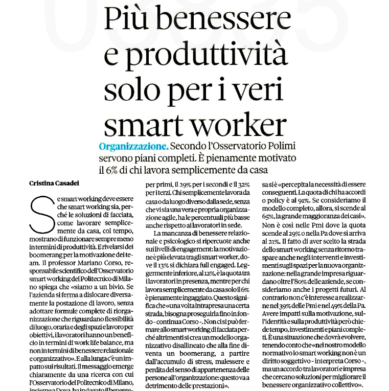 infocamere's tweet photo. Gestiamo le attività, non il tempo
"Più benessere e produttività solo per i veri smartworker" su @sole24ore 

#InfoCamere offre ai suoi dipendenti un insieme di interventi e azioni a sostegno del Work-Life Balance 👉https://t.co/xGXFRsqz7o

#smartworking @Osserv_Digital @polimi https://t.co/pDuScKBRmd