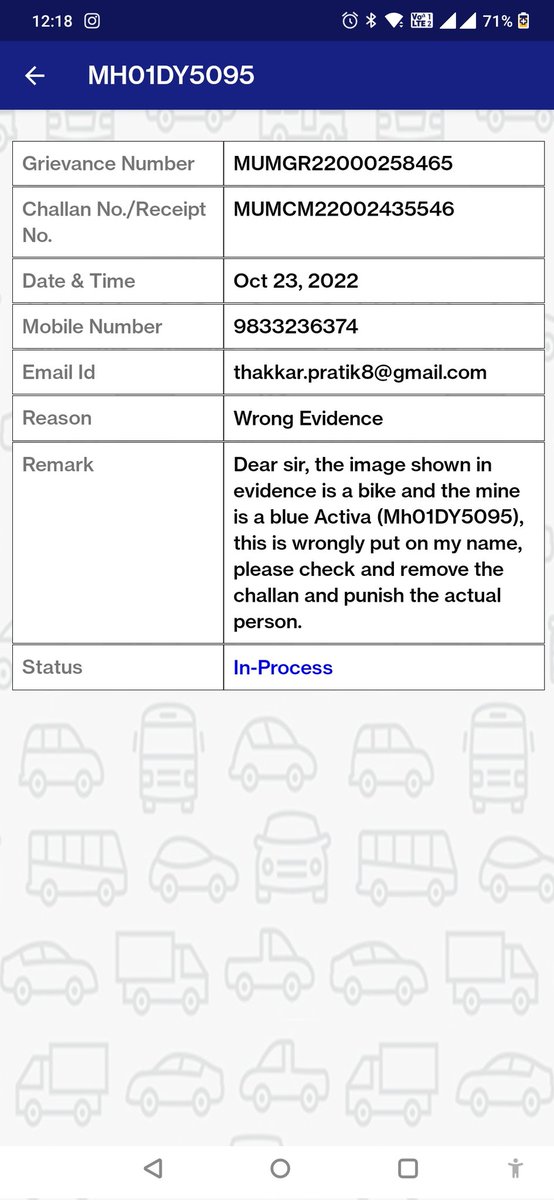 pratikt1984's tweet photo. @MTPHereToHelp A wrong complaint have been put on my name against someone else's vehicle, when my dad went to charni rd traffic police station, they said ( dont worry if its not your vehicle, you may go)Please remove the complaint from my vehicle as the culprit is free out there. https://t.co/JAQWQox4EQ