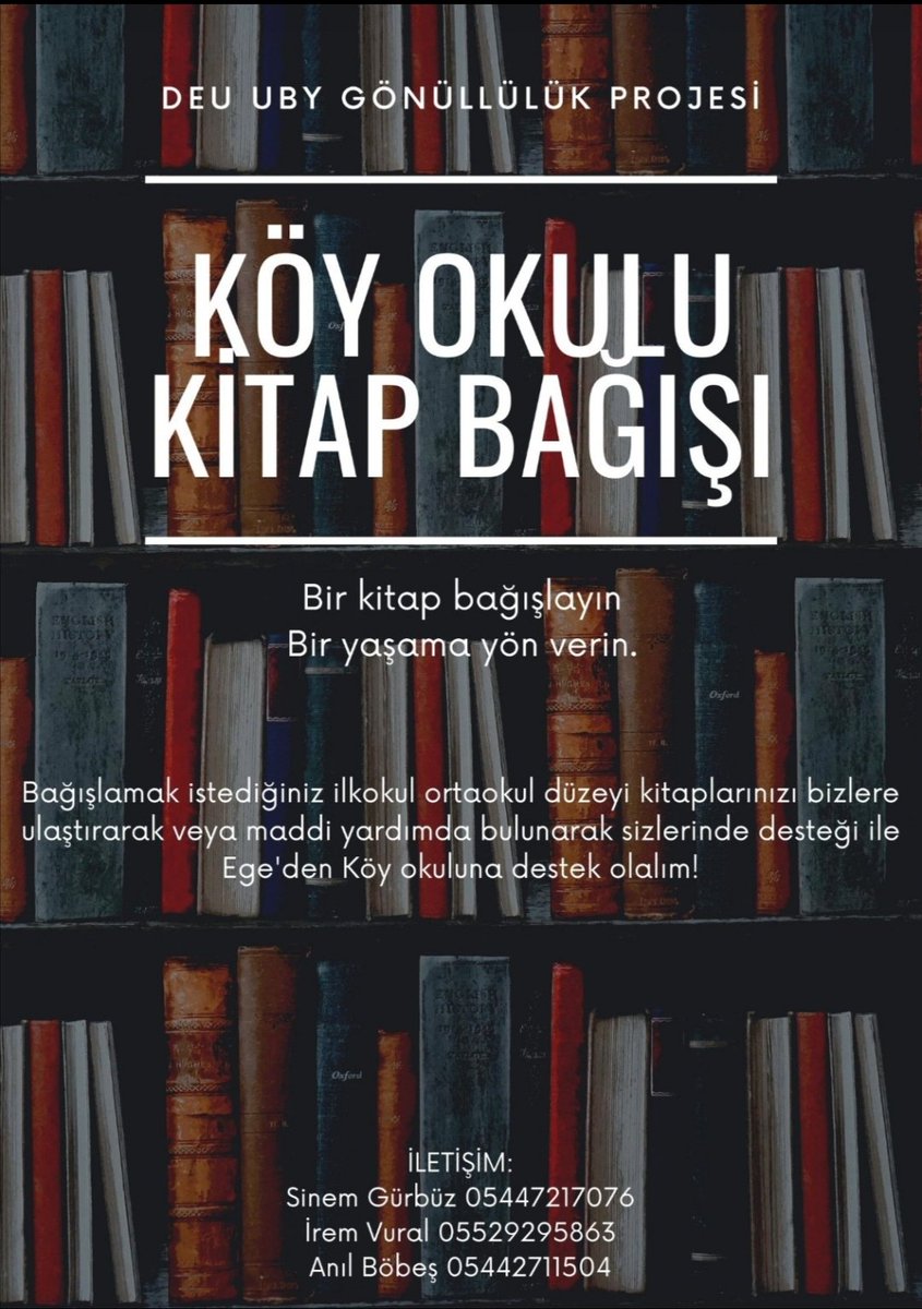 Ege'den köy okullarına kitap desteğinde bulunmak üzere Üni Hm İzmir olarak bizlerde gönüllülük projesinde yardımlarınızı öğrenci kardeşlerimize ulaştıracagız. Gönüllük projesine katılmak isteyenler  broşür üzerindeki iletişim numaralarına gerek bizler aracılığıyla ulaştırabilir.