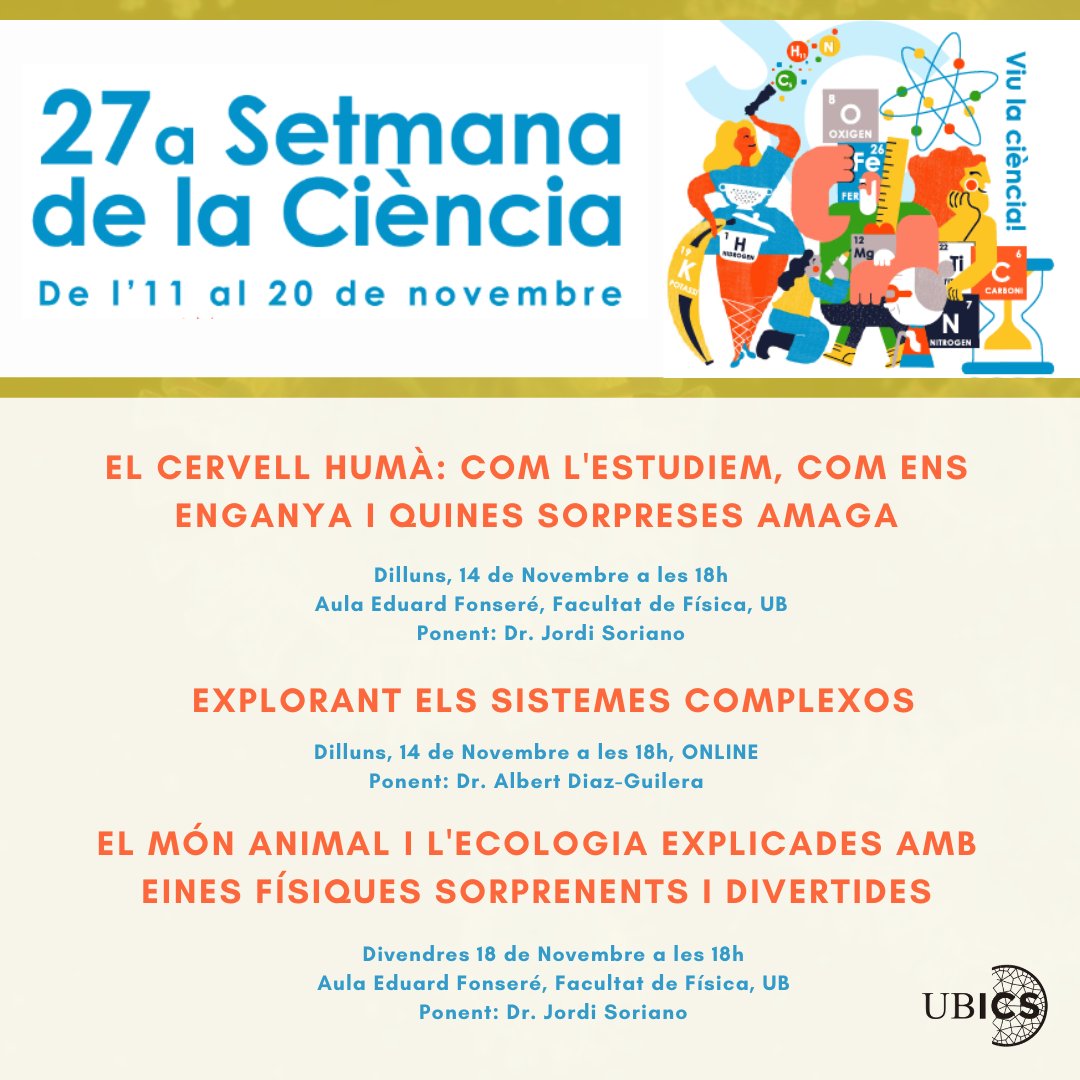UB_ICS's tweet image. El 14 i 18 de novembre, l&apos;UBICS participarà a la Setmana de la Ciència UB 2022.👩🏼‍🔬

Teniu tota la informació de les activitats aquí: 

bit.ly/3w7zVpd

Inscripcions a ubics@ub.edu