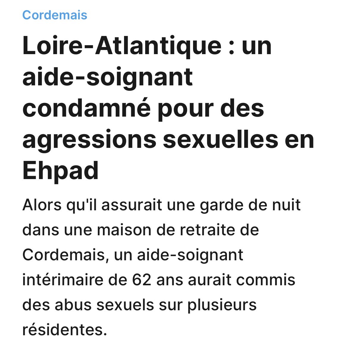 En🇫🇷 tu es aide soignant.Tu agresses sexuellement des femmes dans un EHPAD,tu dis :

"Cela fait 30 ans que je travaille auprès des enfants autistes, des handicapés et des personnes âgées… Je n’ai jamais eu de pb de comportement"

=>c’est 3 ans avec sursis! Autant dire continue👇
