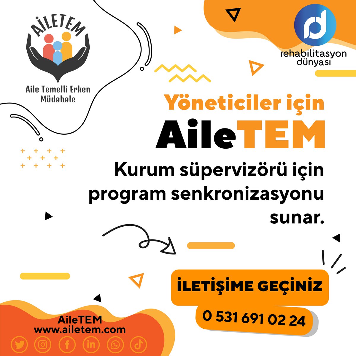 AileTEM kurumsal üye yöneticileri için eğitim hizmet kalitesini arttırmaya yönelik kuruma özgü analiz ve eğitim planlaması yapar.
#ailetem
#rehabilitasyondünyası #özeleğitim
#özeleğitimrehabilitasyon
#kurumsaldanışmanlık #otizm
#gelişimyetersizliği
#danışmanlık
#erkenmüdahale